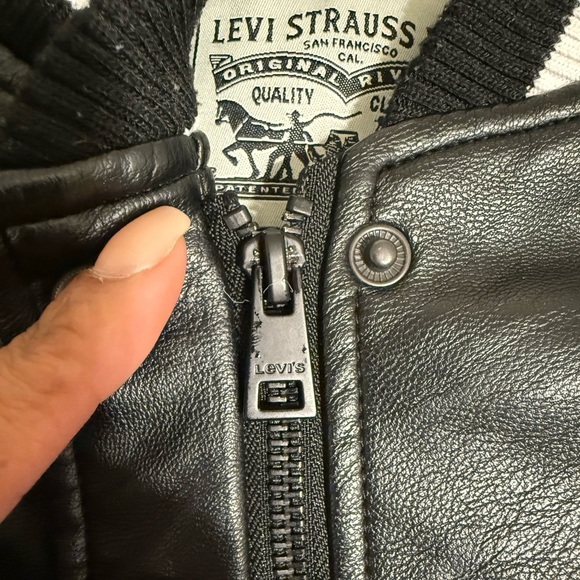 Levis Womens Mixed Media Letterman Varsity Black Bomber Jacket Size Small - Picture 6 of 16